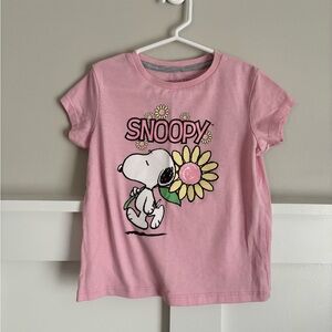 EUC Peanuts Snoopy 5T Girls Pink T-Shirt with Flower Design